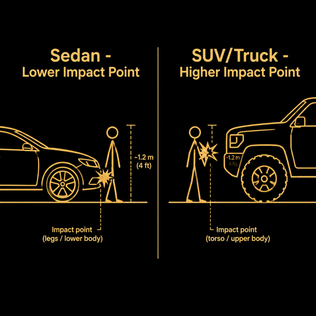 how vehicle front end design affects pedestrian crash severity