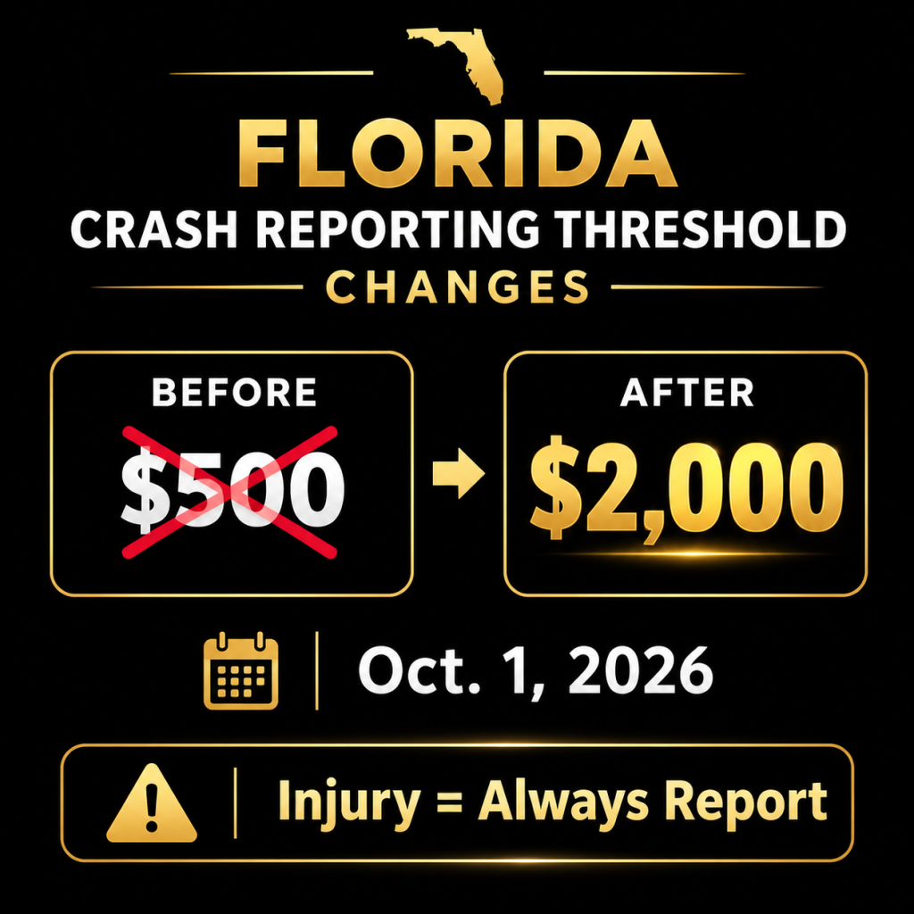 Florida crash reporting threshold changed from $500 to $2,000