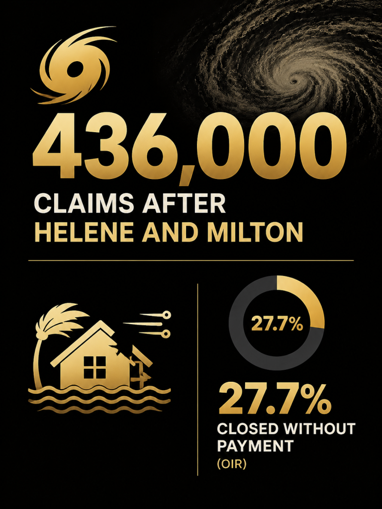 Florida hurricane claim denial statistics OIR Helene Milton